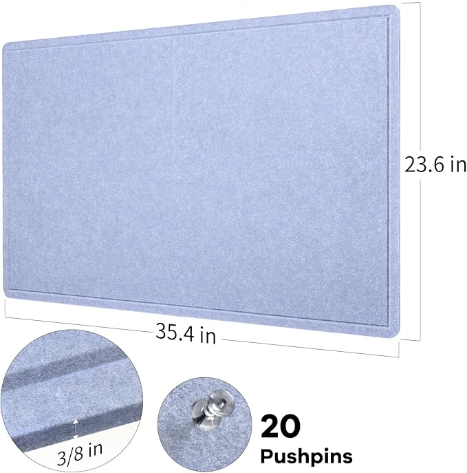Bulletin Board, 36 x 24 inches Felt Board - Cork Board Alternative for Wall, Decorative Pin Board, Foldable Picture Board Self-Adhesive Vision Board with 20 Pushpins - Lavender Blue
