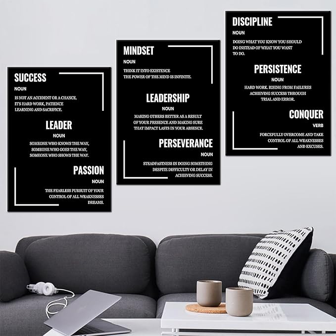 3 Panel Inspirational Canvas Perseverance Discipline Wall Art Motivational Poster Painting Quote Modern Inspiring Office Decor Artwork for Home Living Room Gym School Ready to Hang [60''Wx 28''H]