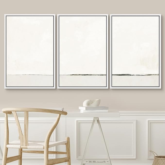 SIGNWIN Framed Canvas Print Wall Art Set Duotone Gray White Grunge Pastel Landscape Shapes Abstract Illustrations Modern Art Decorative Nordic Zen for Living Room, Bedroom, Office - 16"x24"x3 White
