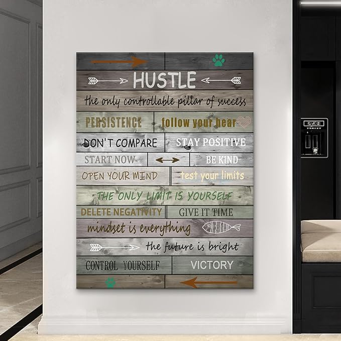 Inspirational Wall Art Hustle sign Quotes Motivational Poster Modern Canvas Print Wall Art Paintings Ready to Hang for Office Living Room Home Decorations Stretched Picture Artwork [30''Wx 40''H]
