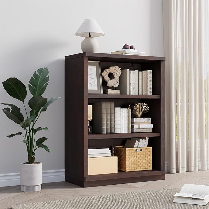 Rresyet 3 -Tier Bookcase, 42" Tall Book Shelf, 31” Wide Bookshelves, Wooden Bookcase Display Storage for Home Office, Living Room and Study Room (Cherry)