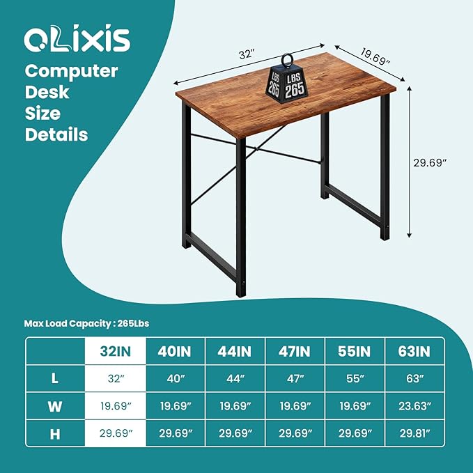 OLIXIS Small Computer Desk for Home Office, 32 Inch Writing Desk for Small Spaces, Study Table with X-Shaped Reinforcement, Sturdy Bedroom Table with Scratch-Resistant Tabletop & Metal Frame, Rust