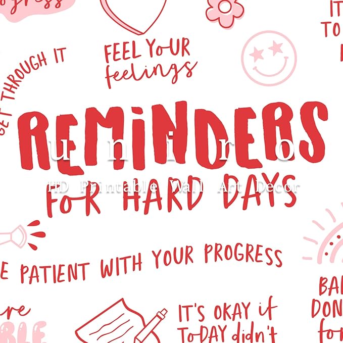 uniro Vintage Wall Art, Reminders for Hard Days, Mental Health Office Decor, Therapy Poster, Positive Affirmations, Calming Corner Wall Art, CBT Home Decor WallArt (8" x 10"-UNFRAMED)