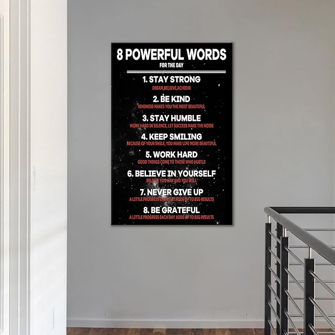 8 Powerful Words Motivational Poster Wall Art for Home Decor Picture Painting Inspirational Quotes Printed on Canvas Artwork for Living Room Office Gym Wall Decoration Ready to Hang [24''Wx36''H]