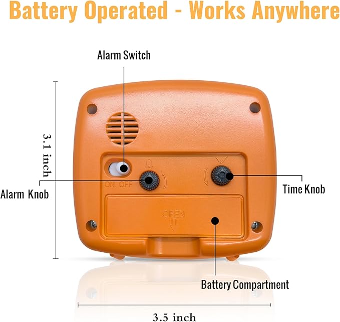 Battery Analog Travel Alarm Clock, Small Clock for Bedroom, Desk Table Shelf Clocks for Room Office Bathroom Vanity, Aesthetic Retro Clocks for Kids Girls, Orange