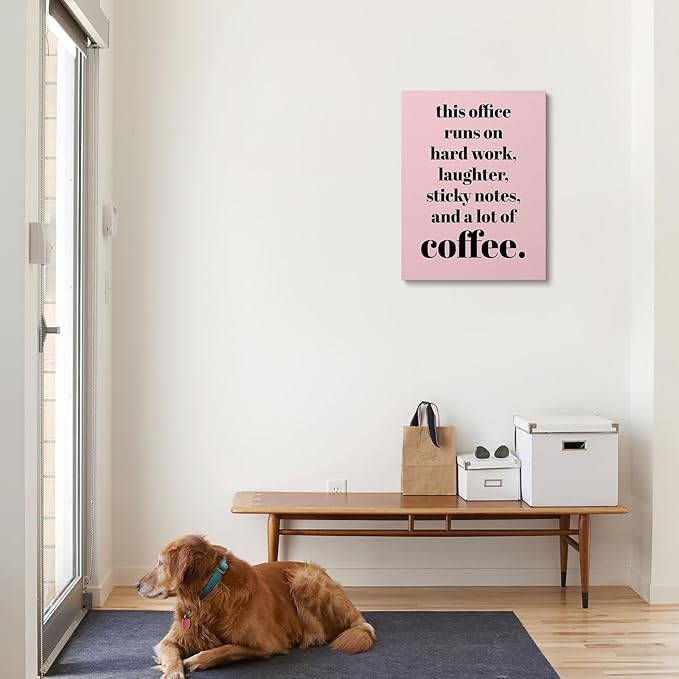 XWELLDAN Teamwork Quote Wall Art Canvas Print, Coffee Humor Workplace Decor, 11 x 14 Inch, Framed (Pink)