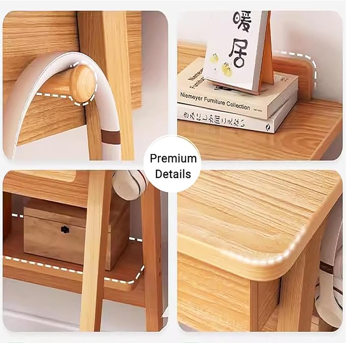 Scandinavian Solid Wood Desk,Small Home Office Desk with Drawers and Shelves,Writing Desk Workstation,Contemporary Computer Desk Study Desk Table
