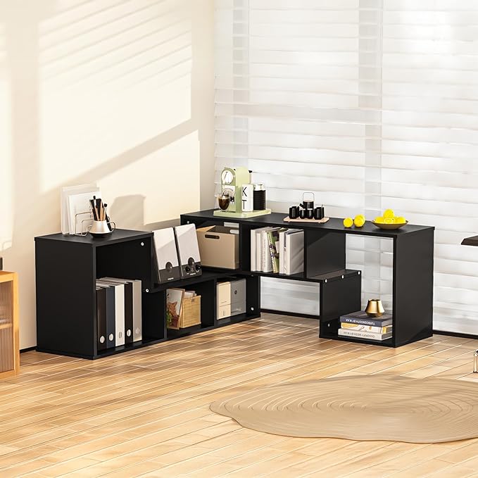 Recaceik Cube Bookshelf 2 Shelf Bookcase L-Shaped TV Console Stand Modern Entertainment Center with Open Storage Shelves for CDs/Movies/Books for Living Room, Bedroom, Home Office (Black)
