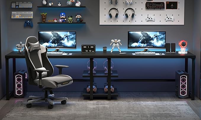 EXCEFUR Black Desk, Modern Computer Desk for Home Office, Metal Wood Writing Study Table Workstation with Storage Shelf for Living Room, Bedroom, 53 Inch