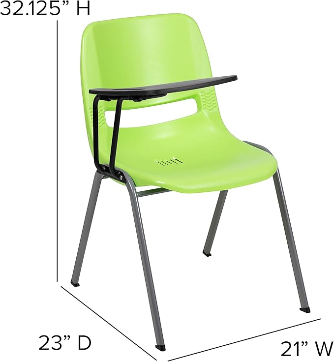 Flash Furniture HERCULES 5 Pack Green Ergonomic Shell Chair with Right Handed Flip-Up Tablet Arm