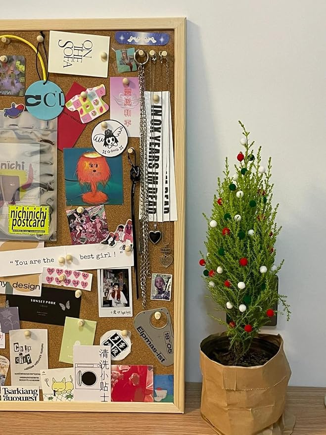 Cork Board Bulletin Board 16" X 12", Wall Mounted Oak Wood Finish Frame Corkboard for Office Home and School, Hanging Pin Board Message Board or Vision Board Decoration
