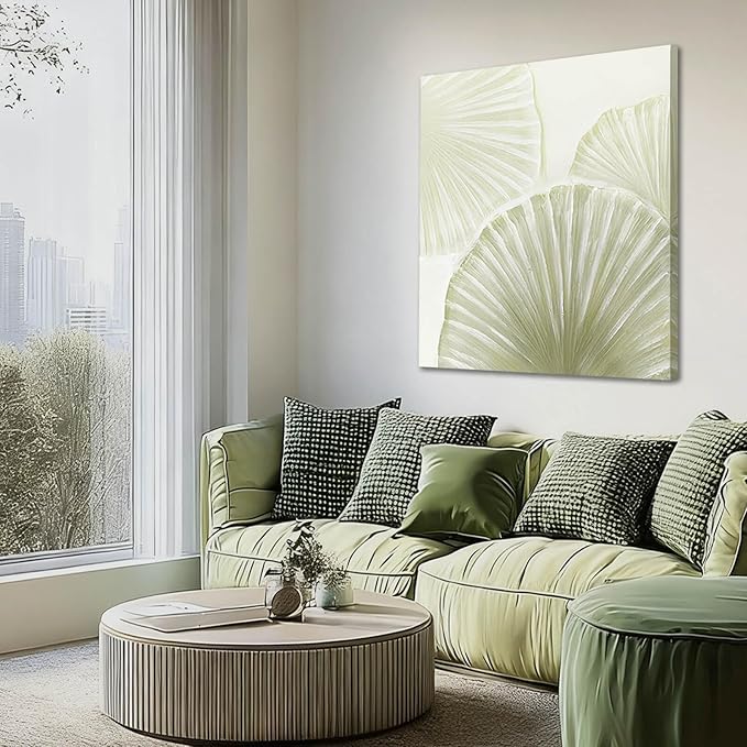 MLART99 Abstract Shell Wall Art Coastal Canvas Painting Beige and Green Nature Artwork Large 32x40 Modern Beach Wall Decor for Living Room Bedroom Dining Room