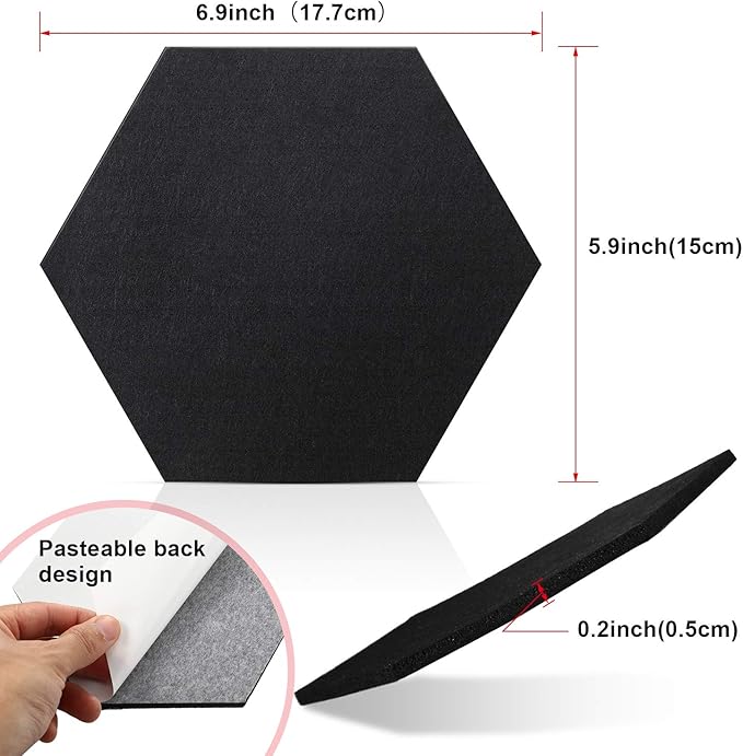 21 Pieces Pin Board Hexagon Felt Board Tiles Bulletin Board Memo Board Notice Board with 40 Pieces Push Pins for Home Office Classroom Wall Decor 5.9 x 7 Inches/ 15 x 17.7 cm (Black, White, Grey)