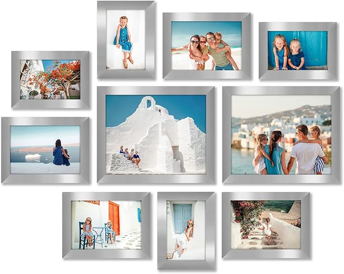 Americanflat Set of 10 Picture Frames with Shatter-Resistant Glass - Gallery Wall Frame Set with Two 8x10, Four 5x7 and Four 4x6 Frames - Signature Collection - Silver