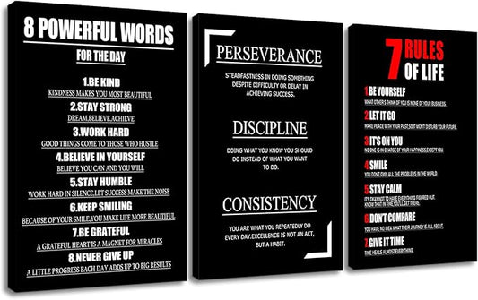 3 Pieces Inspirational Canvas Wall Art Motivational Entrepreneur Quotes Picture Painting Uplifting Words Framed Canvas Poster Print for Living Room Office Gym Wall Decor Ready to Hang [72''Wx36''H]