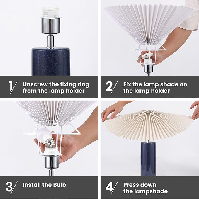 Ceramic Table Lamps for Bedroom Set of 2, Adjustable Shade Lamps for Night Stands, Modern Cylindrical Nightstand Table Lamps 5W E26 for Bedroom Bedside Buffet, Blue