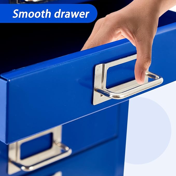 File Cabinet MINI 10 Tier Metal File Organizer Document Organizer with Wheel, White Color, for Home Office, Office Desk File (Blue)