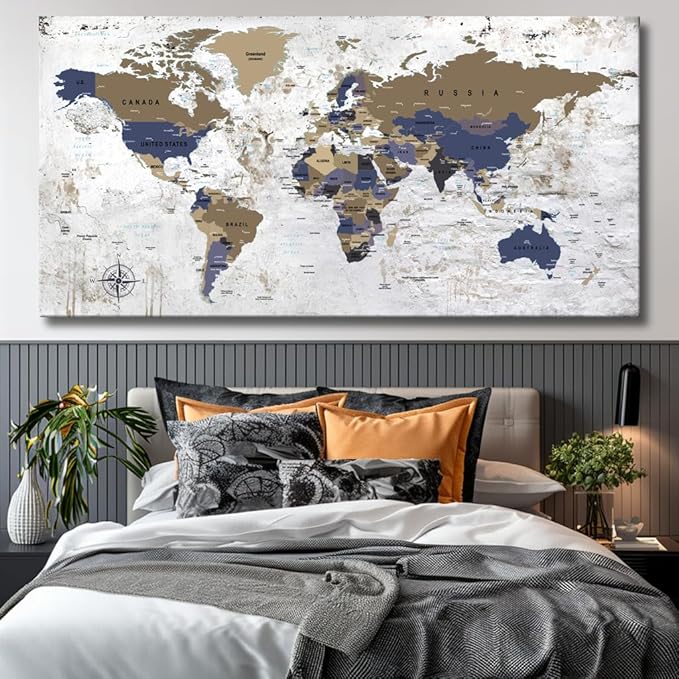 ZEYDRT Wall Art 40" x79 map of the World Painting Canvas Wall Art for Office Living Room world map Art Canvas Art Wall Decorations Prints for Background for Home Office Decoration