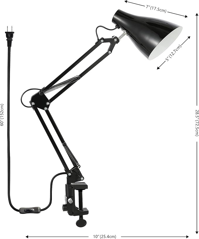 JONATHAN Y 28.5" Black Odile Industrial Adjustable Clamp-On LED Task Lamp with Metal Shade, Vintage Articulated Desk Lamp for Home Office Studio, LED Bulb Included JYL7125A