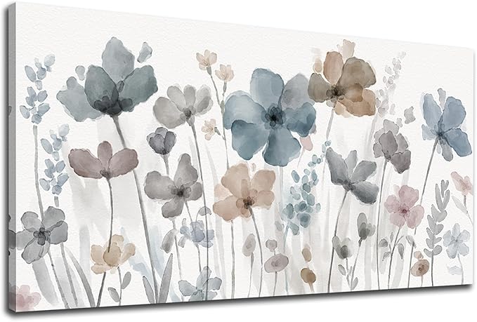 yearainn Elegant Flowers Canvas Wall Art - Floral Pictures for Wall Decor Indigo Brown Grey Canvas Painting Nature Printing Artwork for Living Room Bedroom Home Office Wall Decoration 29" x 58"