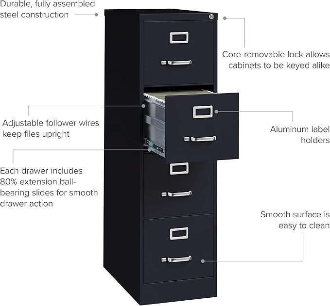 Hirsh Industries 25" Deep Commercial 4 Drawer Letter Size High Side Vertical File Cabinet Color: Black