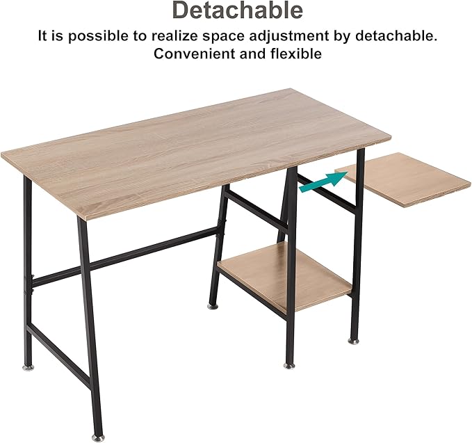 VECELO 43 Inch Computer Home Office Desk, Modern Simple Writing Desk with Storage for Bedroom, Simple Table Modern Student Study Desk,Water Proof, Oak+Black Leg