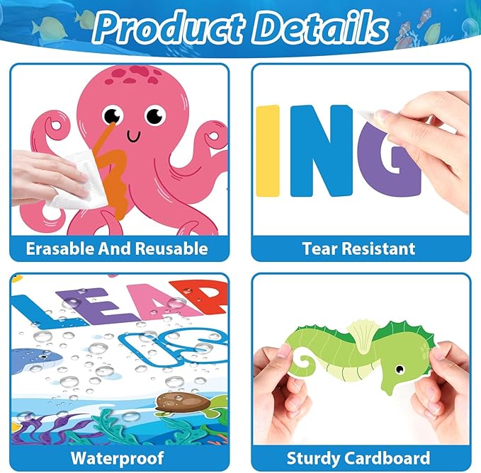 Summer Ocean Sea Bulletin Board Decorations Learning is Fun Positive for Summer Theme Classroom Back to School Bulletin Board Border Set Ocean Under The Sea Fish Paper Cutouts for School Home Decor