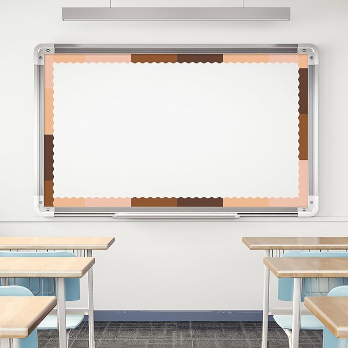 Whaline 65.6ft Boho Brown Color Bulletin Board Borders 4 Rolls Brown Die-Cut Board Trim for Classroom Office Chalkboard Wall Decor