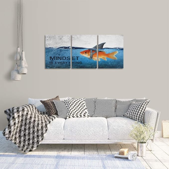 Motivational Canvas Wall Art Positive Entrepreneur Quotes Poster Print Inspirational Goldfish Artwork Painting Picture Office Home Bedroom Decor Wall Art Framed Ready to Hang - 36" W x 16" H