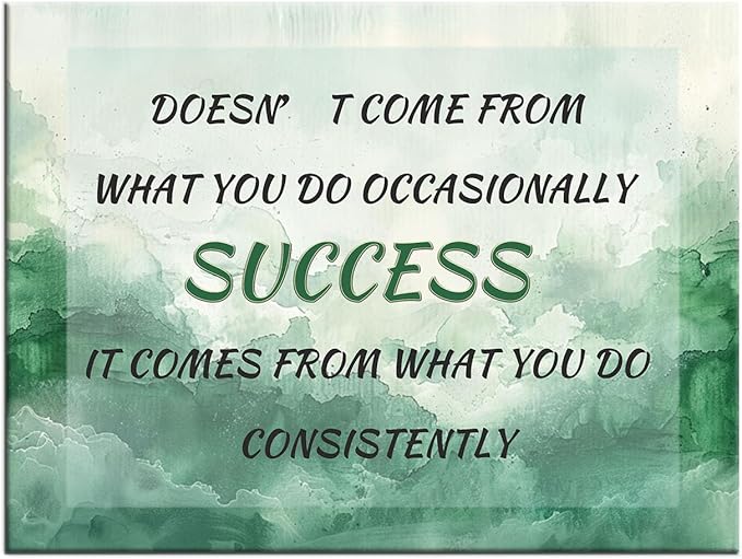 Motivational Canvas Wall Art Inspirational Success Entrepreneur Quotes Modern Motivation Poster Painting Green Ink Picture Print Artwork for Home Classroom Office Stretched and Framed [24''W x 18''H]
