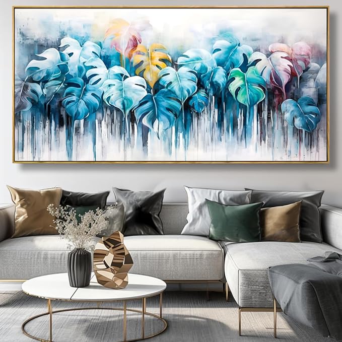 Wall Art Colorful Leaf Abstract Modern Artwork Canvas Painting for Bedroom Living Room Office Large Decor 24"x48" with Framed