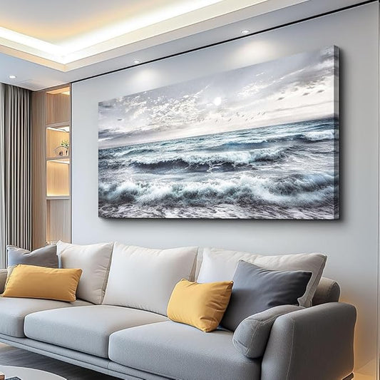 QIYILEXWART Canvas Wall Art For Living Room Wall Decor For Bedroom Office Wall Decorations Watercolour Painting Ocean Waves Pictures Artwork Room Aesthetic Home Decor Ready To Hang