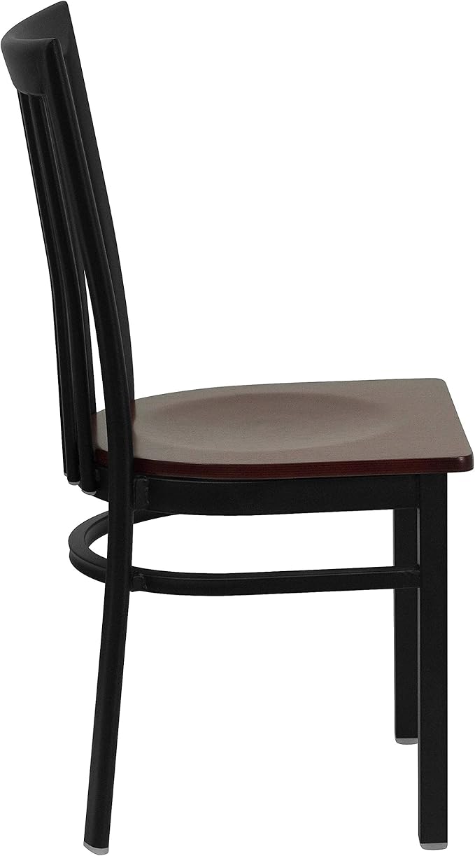 Flash Furniture 4 Pk. HERCULES Series Black School House Back Metal Restaurant Chair - Mahogany Wood Seat