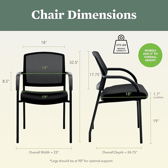 HON Lota Office Chair, Black Guest Seat with Arms and Casters, Mesh Back, Fabric | for Lobby, Guests, and Offices