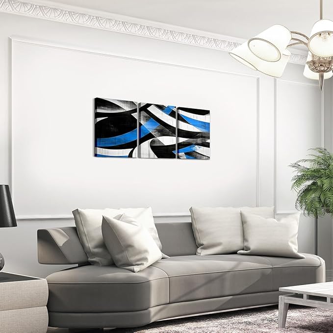 jejeloiu Kids Abstract Art 3 Piece Canvas Wall Art for Living Room Bedroom 12"x16"x3pcs Geometric Office Decorations Artwork Posters Blue Modern Art Picture Wall Decor for Home Decor Bathroom