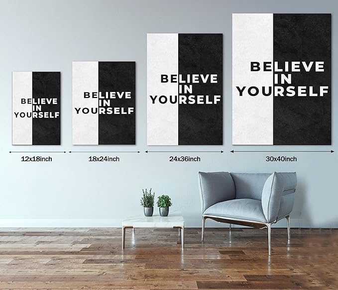Creative Motivational Office Wall Decor Believe in Yourself Canvas Printing Poster and Prints Inspiring Wall Art with Positive Quote School Library Wooden Framed Easy to Hang-24 inch x 36 inch