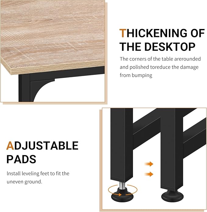 BLKMTY 47" Computer Desk, Home Office Writing Desk Wood PC Study Table Work Desks Modern Simple Style Laptop Table with Metal Frame and Smooth Tabletop for Workstation Bedroom, Nature