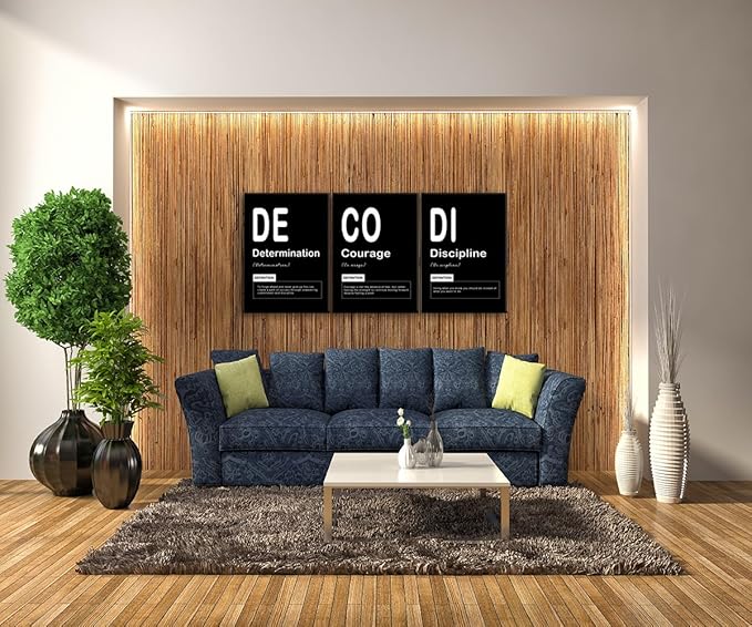Discipline Determination Noun Motivational Wall Art Office Decor Inspirational Positive Quotes Canvas Painting Courage Posters Prints Artwork School Wall Decor Framed Ready to Hang [60" W X 28" H]