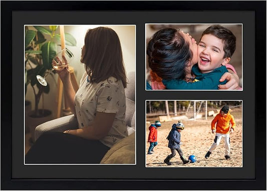 Golden State Art, 12x17 Black Wood Picture Frame - Black Mat for 8x10 and 5x7 Photos - Real Glass, Sawtooth Hanger, Swivel Tabs - Wall Mounting - Great for Posters, Weddings and Engagements