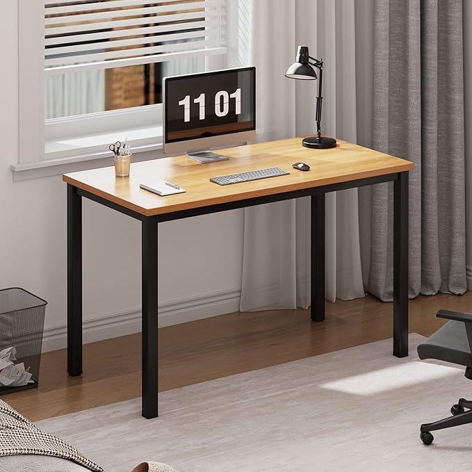sogesfurniture 39.3 inches Sturdy Writing Desk for Small Spaces,Home Office Desk Computer Desk Gaming Desk Computer Table Sturdy Writing Workstation for Home Office, Teak+Black
