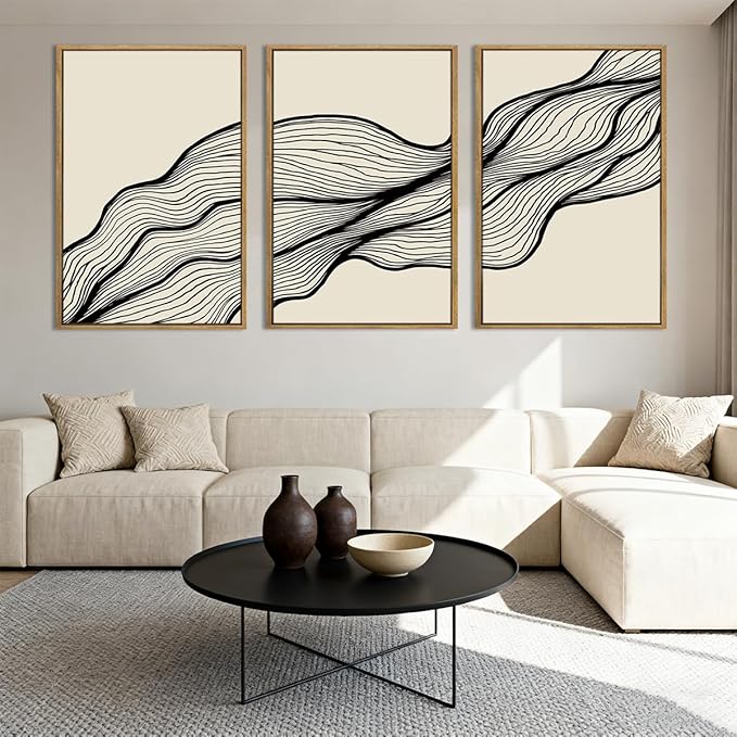 ANHUIB Large Neutral Wall Art Black Minimalist Wall Decor Modern Abstract Painting Set of 3 for Living Room Bedroom 16x24 Inch