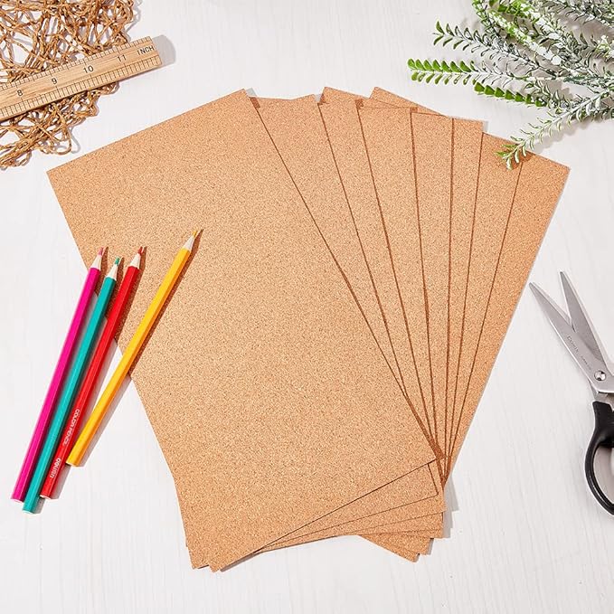 OLYCRAFT 10 Sheets Cork Sheets 12x6.1 Inch Thin Cork Roll 1mm Thick Brown Corks Board Rectangle Wooden Tiles Wood Mats for Coaster Placemat Kitchen Dining Hall DIY Crafts Supplies