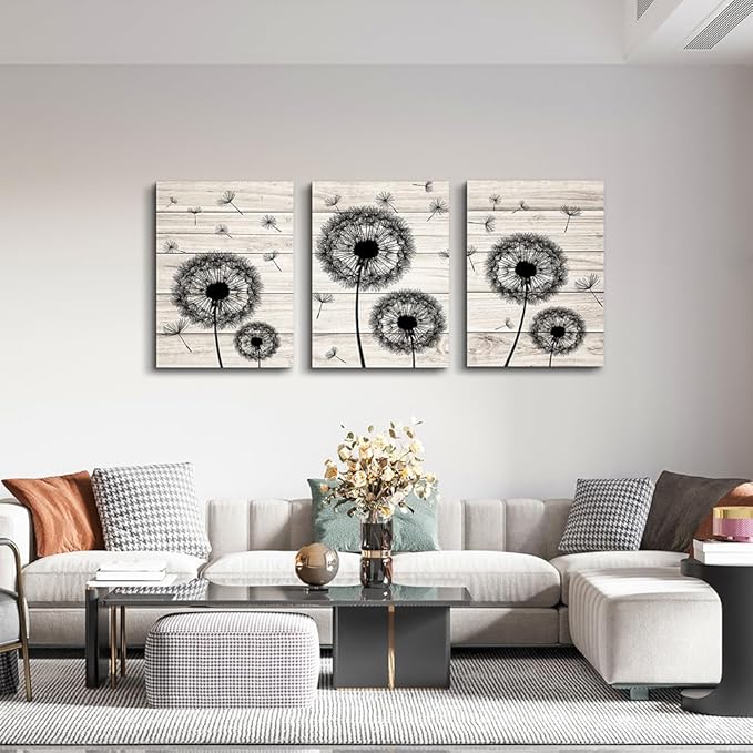 Lapremoly Wall Decor - 3 Piece Canvas Wall Art Set: Abstract Flowers Dandelion Artwork for Living Room, Bedroom, Office & Kitchen Home Decor