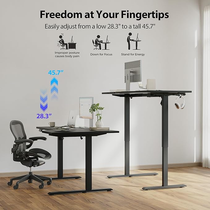 Agilestic Electric Standing Desk, Height Adjustable Desk, 55 x 32 Inch Sit Stand up for Work Office Home, L Shaped Ergonomic Rising Computer Table with Memory Preset, Black