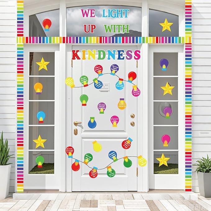 Light Bulb Bulletin Board Set Light up Kindness Themed Classroom Bulletin Board Decorations Bulb Name Tag Cutouts Classroom Decorations for Back to School Office Home Chalkboard Decor Wall Door