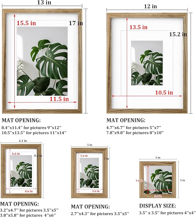 Egofine Picture Frame Set - 10 Assorted Sizes, Collage Wall Decor with 12x16, 11x14, 5x7, 4x6, 4x4 Frames for Wall & Tabletop, Solid Wood, Plexiglass Cover, Carbonized Brown