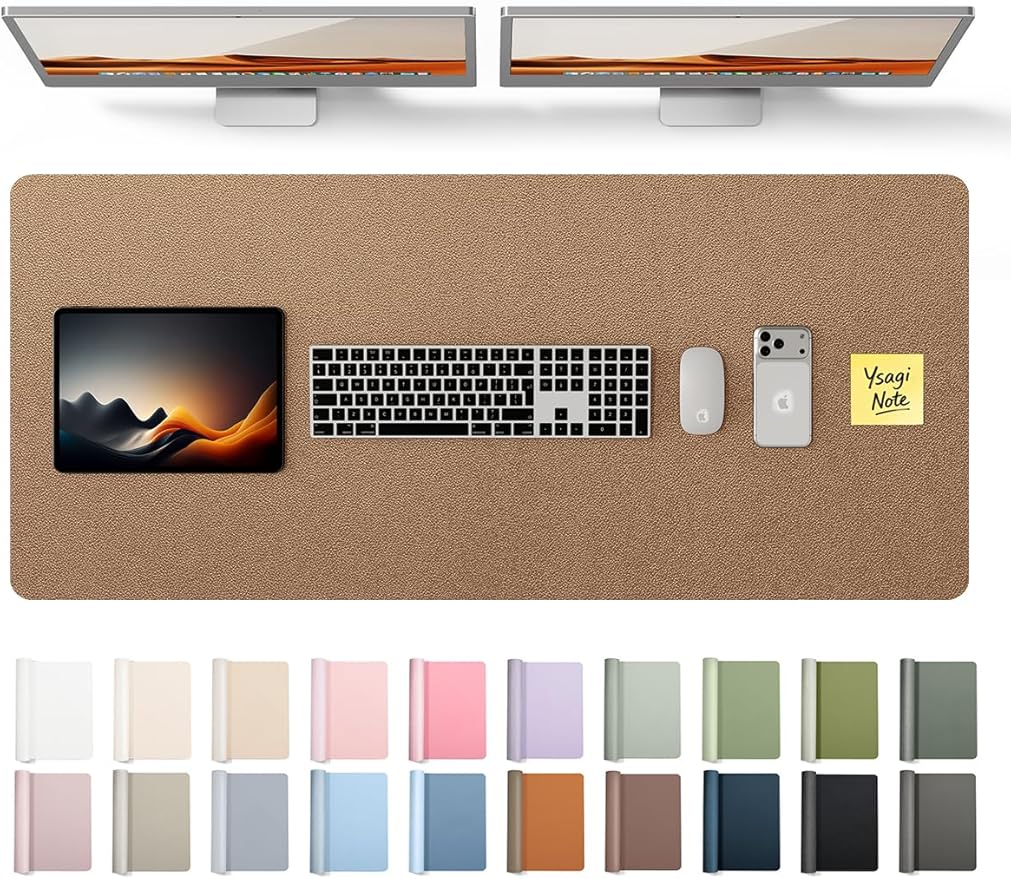 YSAGi Leather Desk Pad Protector, Office Desk Mat, Large Mouse Pad, Non-Slip PU Leather Desk Blotter, Laptop Desk Pad, Waterproof Desk Writing Pad for Office and Home (Bronze, 47" x 17")