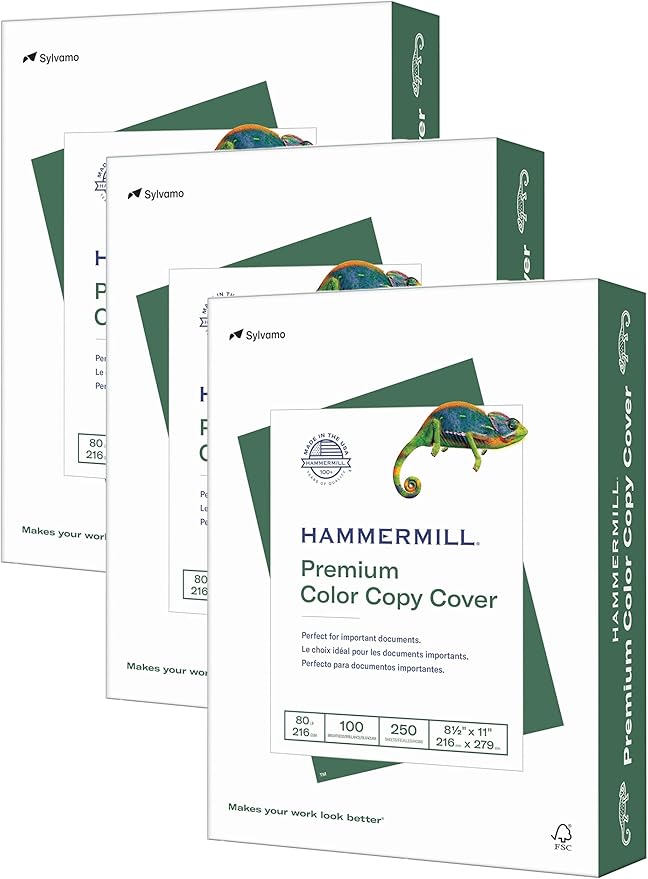 Hammermill Cardstock, Premium Color Copy, 80 lb, 8.5 x 11 - (250 Sheets) - 100 Bright, Made in the USA Card Stock, 120023R, White (Pack of 3)