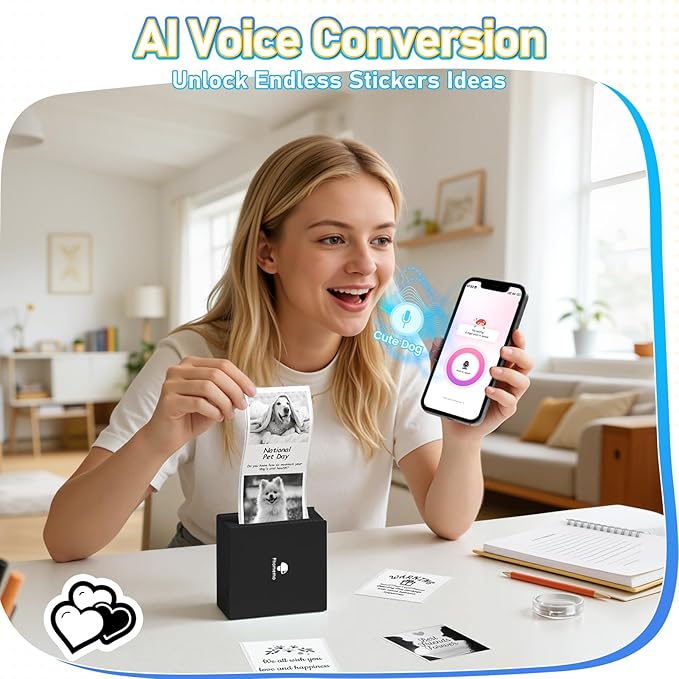 Phomemo Sticker Printer- Mini Thermal Sticker Printer Machine, Small Pocket Label Maker Instant Print for DIY Creation, Study Notes, Photos, Portable Inkless Photo Maker for Kids/Students, Black