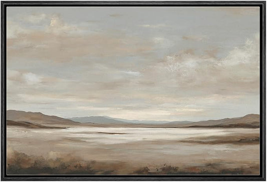 MUDECOR Framed Canvas Print Wall Art Serene Desert Landscape Neutral Earth Tone Illustrations Minimalism Decorative Relax Colorful for Living Room, Bedroom, Office - 24"x36" Black